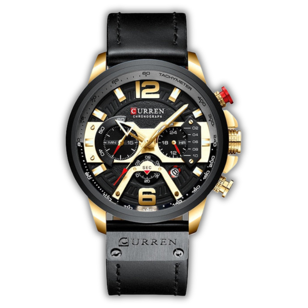 Black and gold Curren watch on a white background