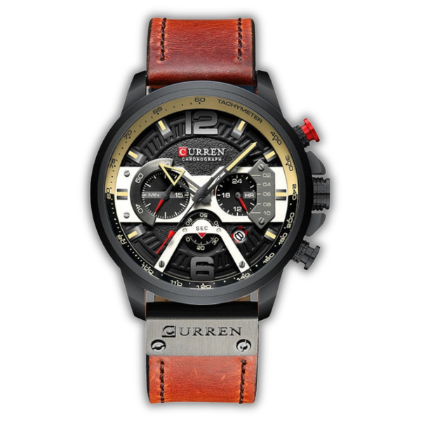 Curren watch with brown leather strap on white background