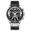 Curren watch with black leather strap and detailed face on a white background
